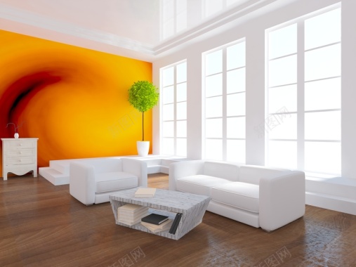 橙色背景时尚白色沙发背景素材背景