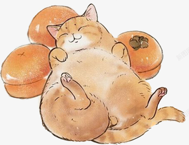 橘猫柿子睡觉png免抠素材_88icon https://88icon.com 卡通 慵懒的猫 手绘 柿子 橘猫 猫 睡觉