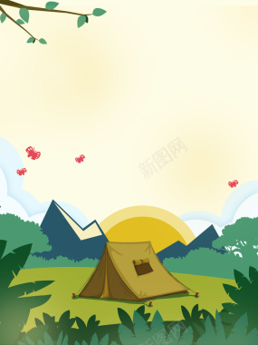 创意卡通清新夏令营户外野营宣传海报背景