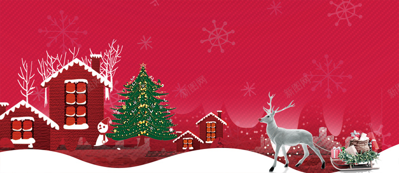 圣诞节麋鹿卡通简约红色banner背景