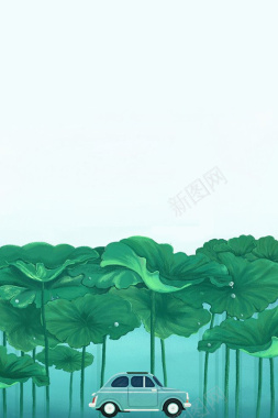 绿色手绘荷叶节气大暑海报背景