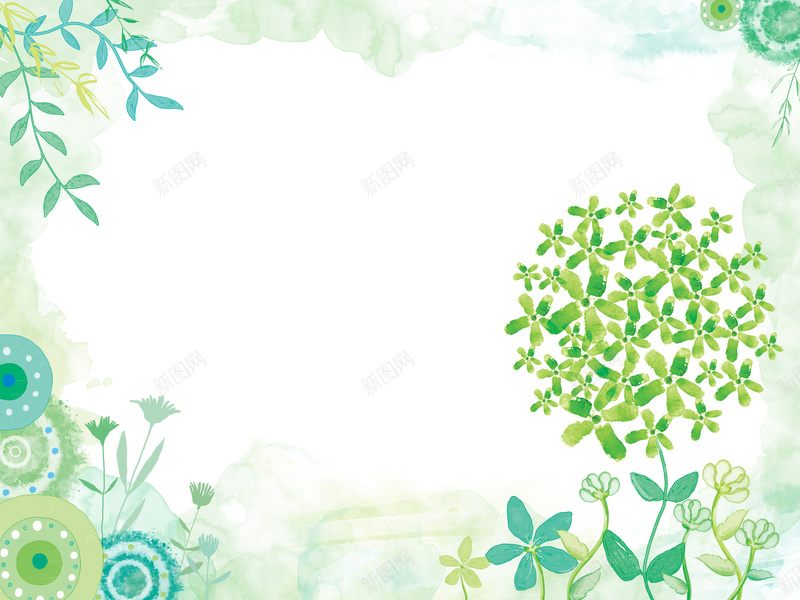 手绘绿色清新植物背景psd设计背景_88icon https://88icon.com 绿色 手绘 清新 植物 叶子 水彩 边框 白色 卡通 童趣