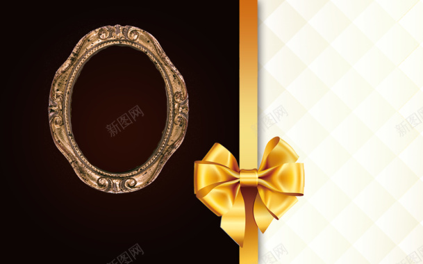 欧式复古相框与金色蝴蝶结缎带贺卡背景素材背景