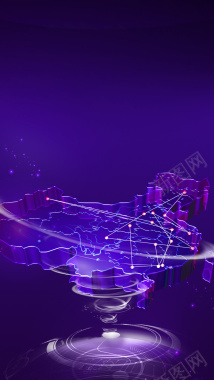 紫色渐变互联网地图PSD分层H5背景素材背景