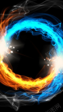 橙色蓝色炫光展示黑色背景科技H5背景图背景