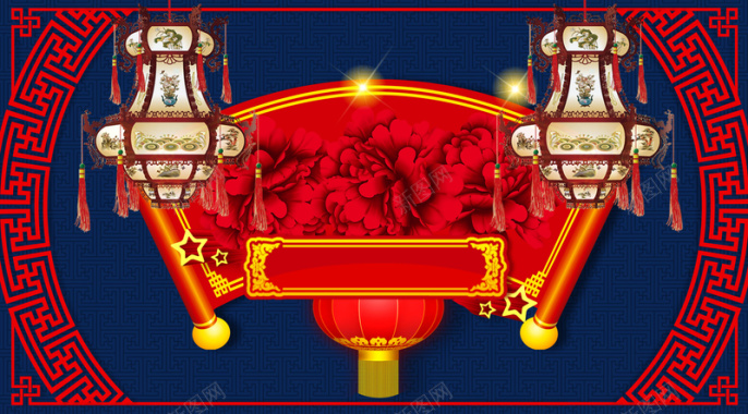 中国风红色古典卷轴背景素材背景