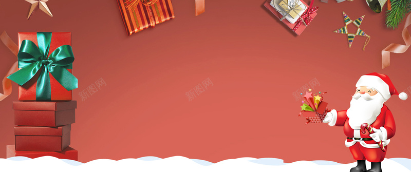 圣诞老人卡通礼物盒橙色banner背景