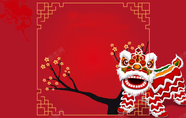 中国风红色春节舞狮背景素材背景