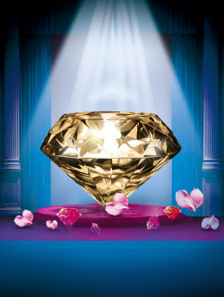 珠宝厨窗大气花瓣钻石蓝色背景素材高清图片
