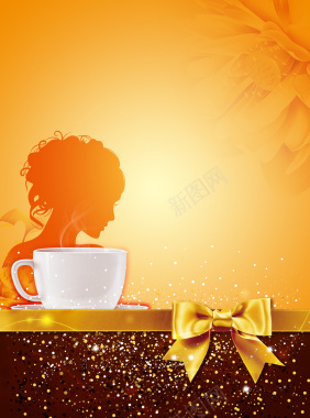 金色丝带咖啡海报背景素材背景