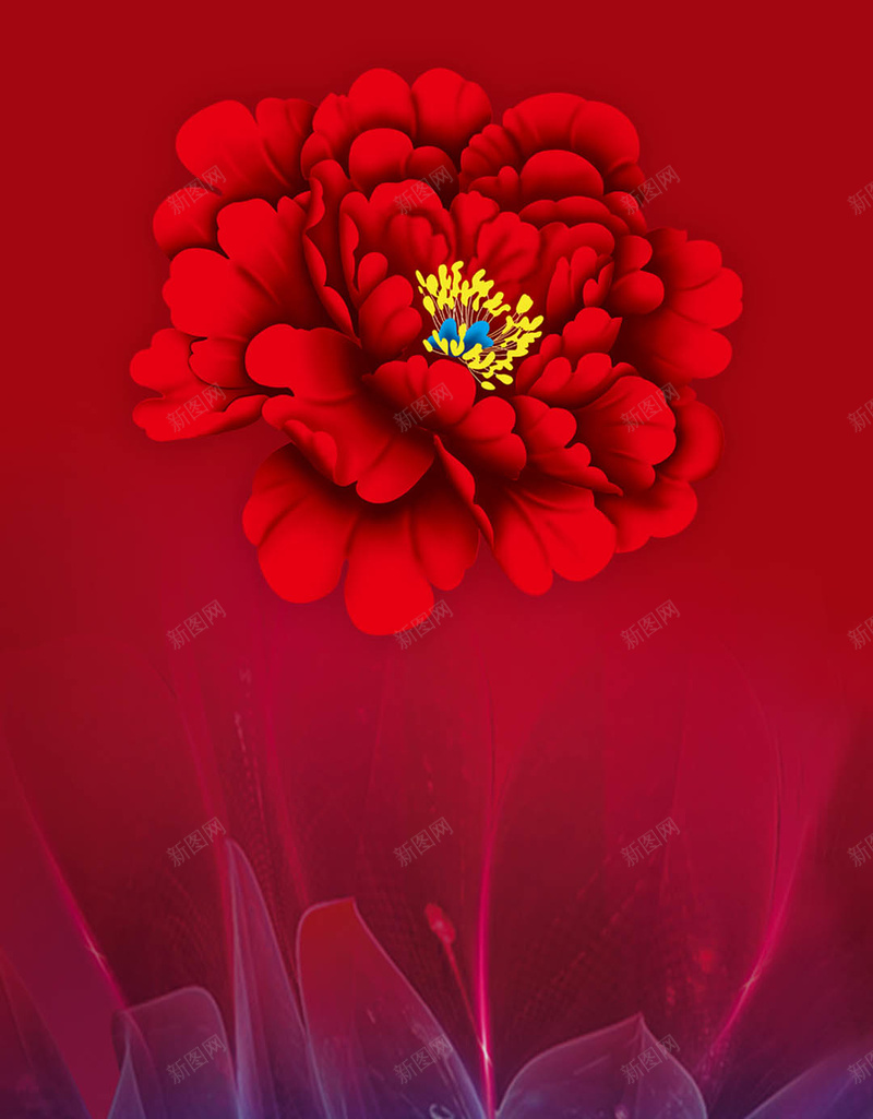 红色光效花卉H5背景psd设计背景_88icon https://88icon.com 扁平 渐变 炫彩 红色 花卉 几何 光效 科技 科幻 牡丹花