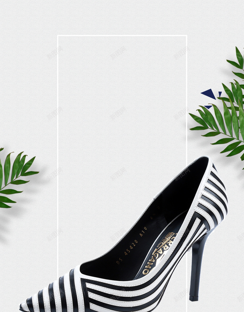 时尚潮流女鞋促销宣传海报psd设计背景_88icon https://88icon.com 女鞋海报 新品上市 上新 叶子 活动 女鞋店海报 网店女鞋 白色背景 边框