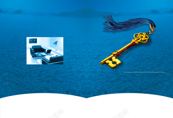 大气金色钥匙蓝色背景素材背景