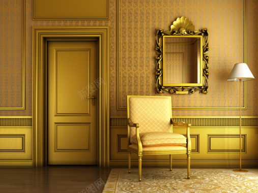 金色的房门与落地灯背景素材背景