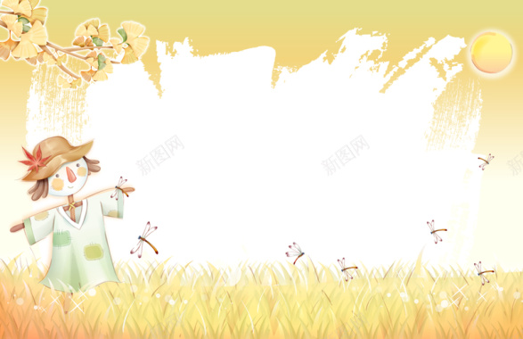 黄色手绘稻田背景背景
