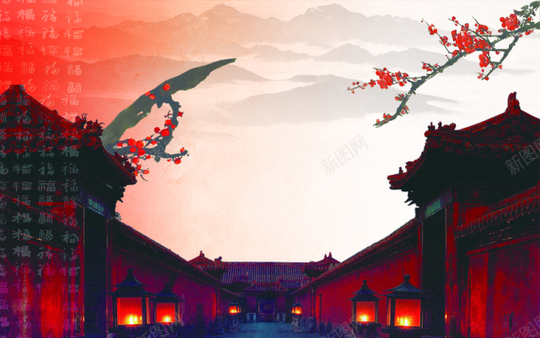 中国风古建筑素材背景模板背景