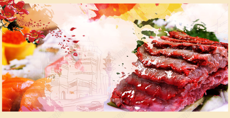 中国风美味牛肉背景素材背景