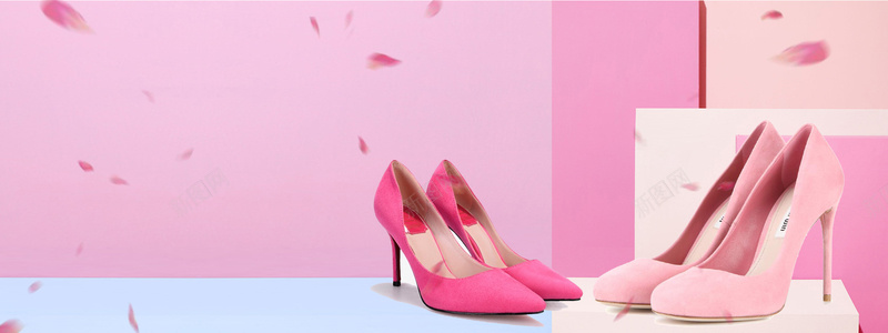 时尚女鞋大促销粉色花瓣背景背景
