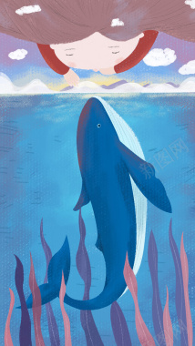 手绘海豚场景背景