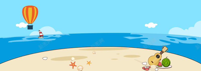 大暑海边度假卡通蓝色背景背景