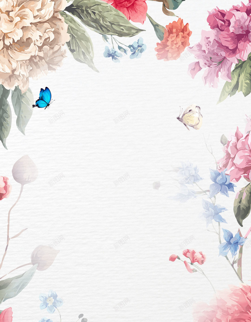 3月8日女神节彩绘jpg设计背景_88icon https://88icon.com 妇女节 3月8日 女神节 彩绘 花 花朵 花朵边框 蝴蝶 女性