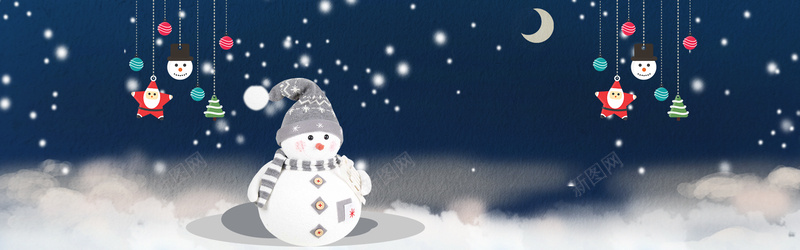卡通圣诞节雪人星星蓝色banner背景