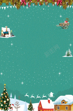 圣诞节绿色卡通雪景海报背景背景
