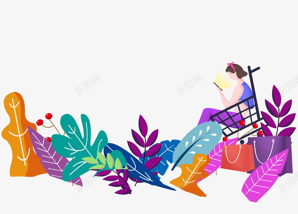 购物车美女装饰png免抠素材_88icon https://88icon.com 购物车 美女 叶子 超市 座购物车里美女