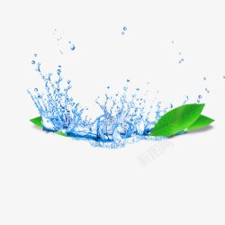 蓝色水花飞溅树叶效果元素素材
