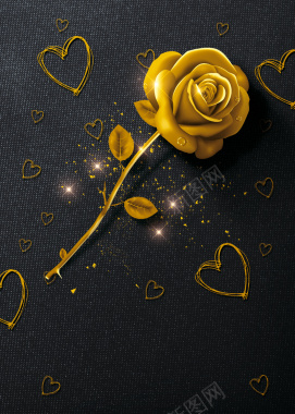 黑色背景金黄色玫瑰情人节平面广告背景