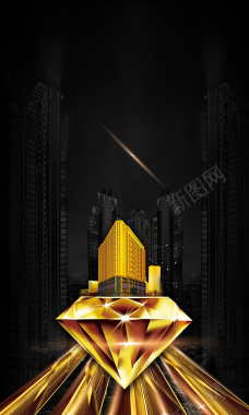 金色钻石大气房地产开盘海报背景素材背景