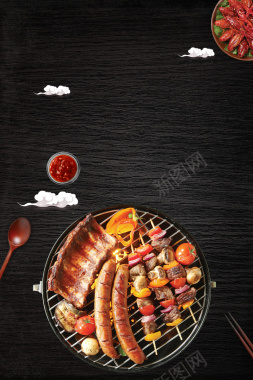 黑色简约烤肉美食海报背景