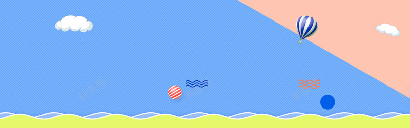 夏天卡通热气球几何蓝色撞色背景背景
