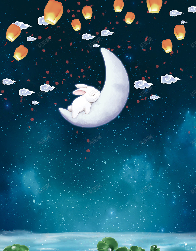 浓情中秋海报背景素材psd设计背景_88icon https://88icon.com 中秋节宣传 中秋海报 月饼促销 浓情中秋 月亮 天灯 兔子 荷花 商场促销 直高
