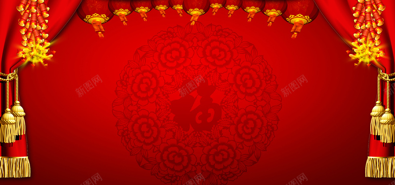 新年喜庆灯笼红色电商海报背景背景