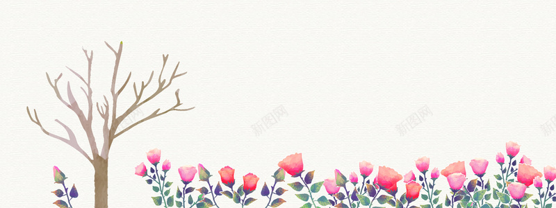 小清新文艺水彩手绘玫瑰花园背景背景