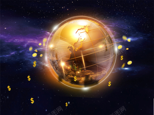 时尚大气金币围绕的金色钱币商务背景素材背景