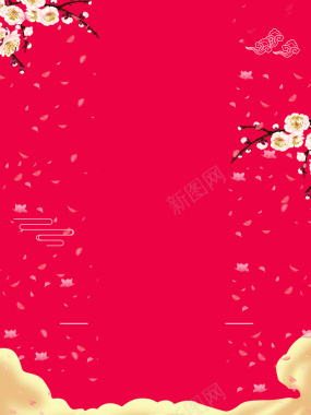 新年腊梅花瓣枚红色背景背景
