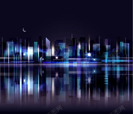 夜间城市建筑倒影房地产海报背景背景