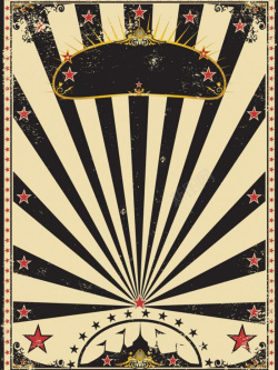 红黄相间五角星复古风汇聚线条马戏团宣传海报高清图片