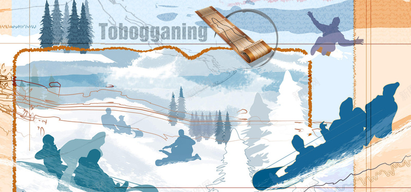 奥运会冬奥会运动会滑雪卡通涂鸦背景背景