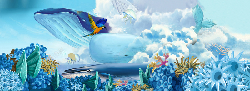 蓝色海底卡通鲸鱼背景背景