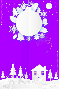 冬季旅游紫色扁平简约剪影促销背景背景