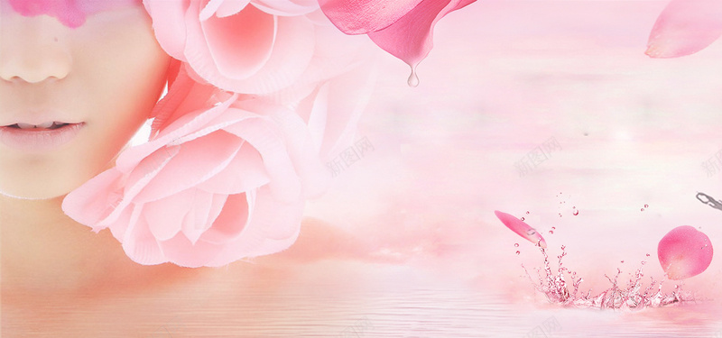 粉色玫瑰花花瓣小清新创意美妆背景背景