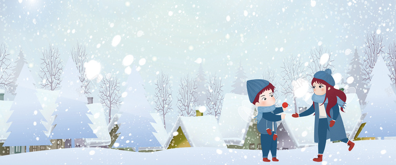 冬季玩雪手绘卡通蓝色banner背景