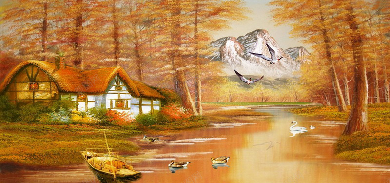 秋季油画风景背景