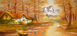 金黄色的草地秋季油画风景高清图片