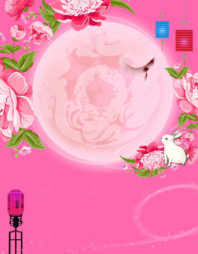 中秋节H5背景素材psd设计背景_88icon https://88icon.com 中秋节 中秋 月饼 红底 花朵 开心 庆祝 团圆 中秋节背景