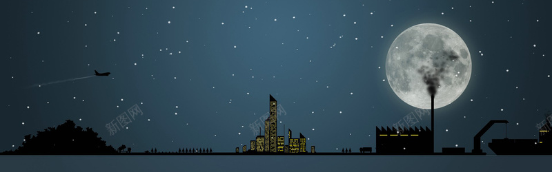 卡通黑夜建筑背景背景