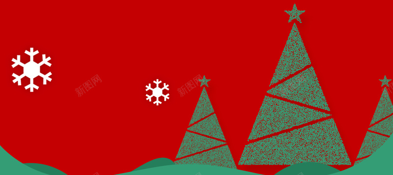 圣诞树卡通简约红色雪花banner背景